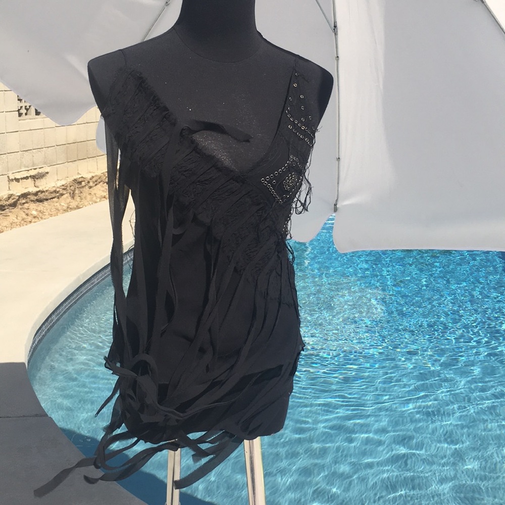 BCBGMaxAzria Collection. Silk camisole, fringe